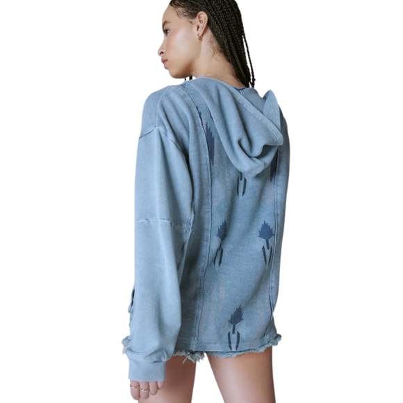 Lucky Brand Dropped Shoulder Baha Hoodie Blue Large - Picture 2 of 10